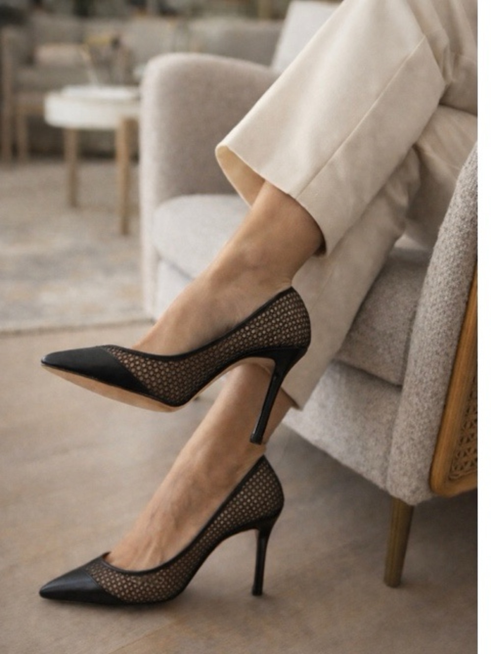 Jimmy Choo Mesh & Leather Pointed-Toe Pumps